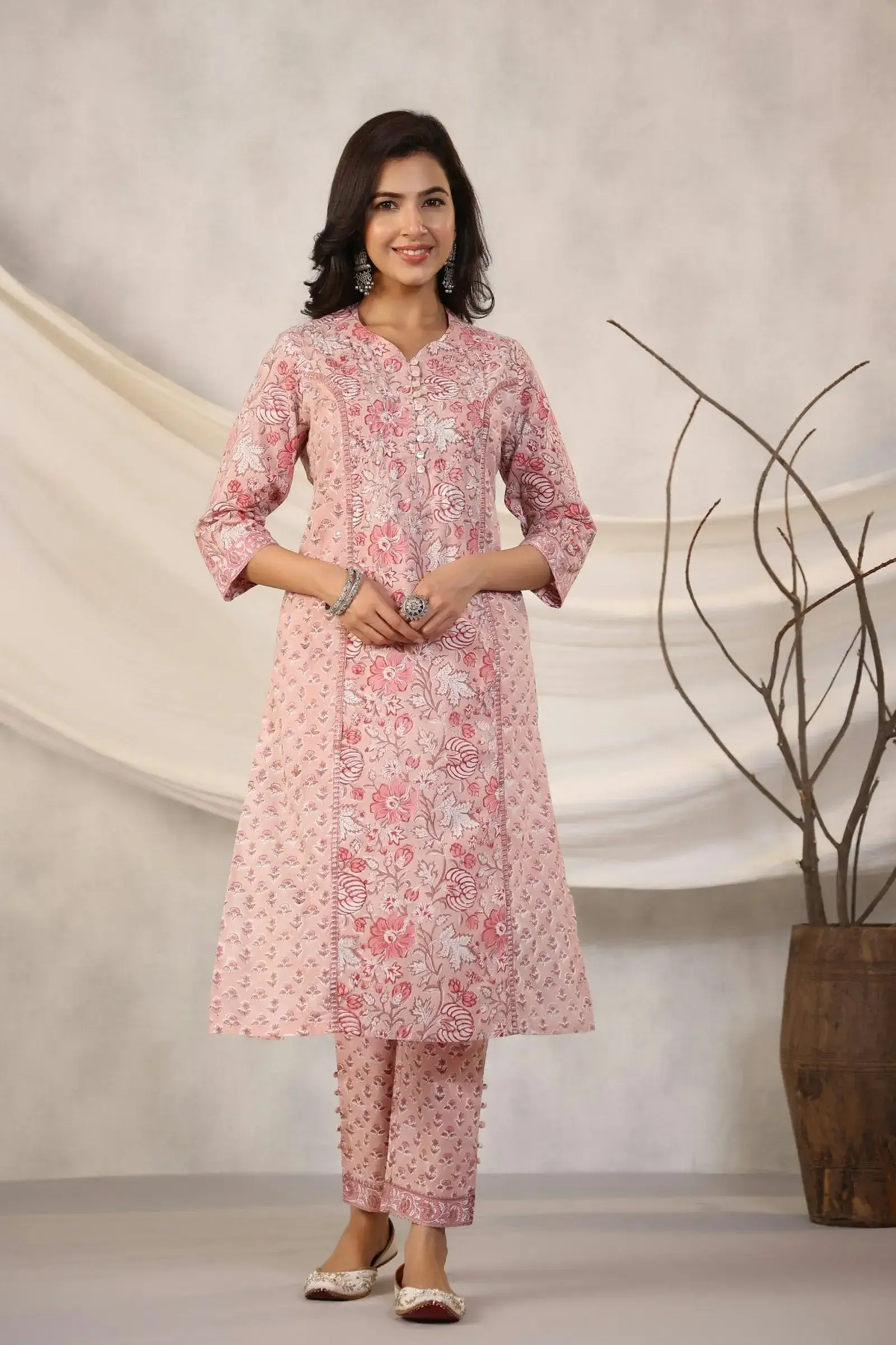 Pink floral kurta set
